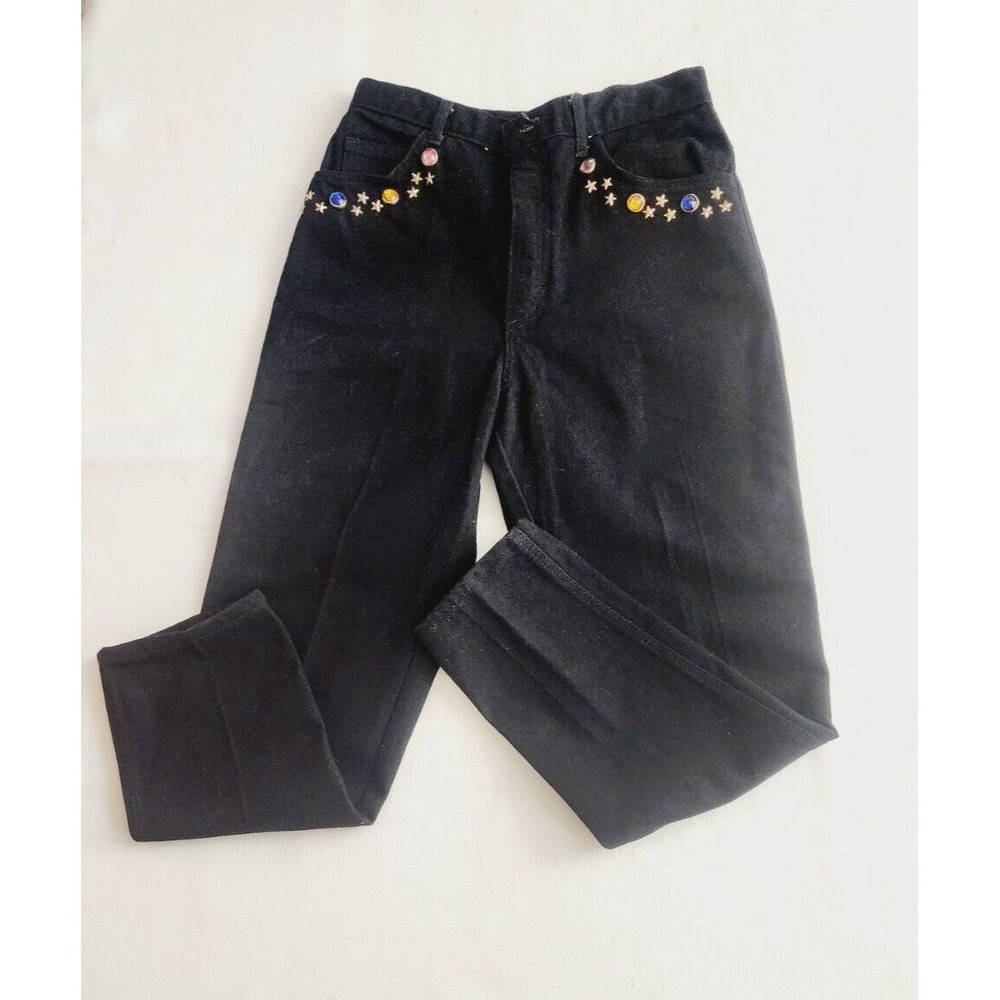VINTAGE CAP FERRAT 80’S HIGH WAIST GEMS STARS STUDDED MOM JEANS BLACK SZ 11
